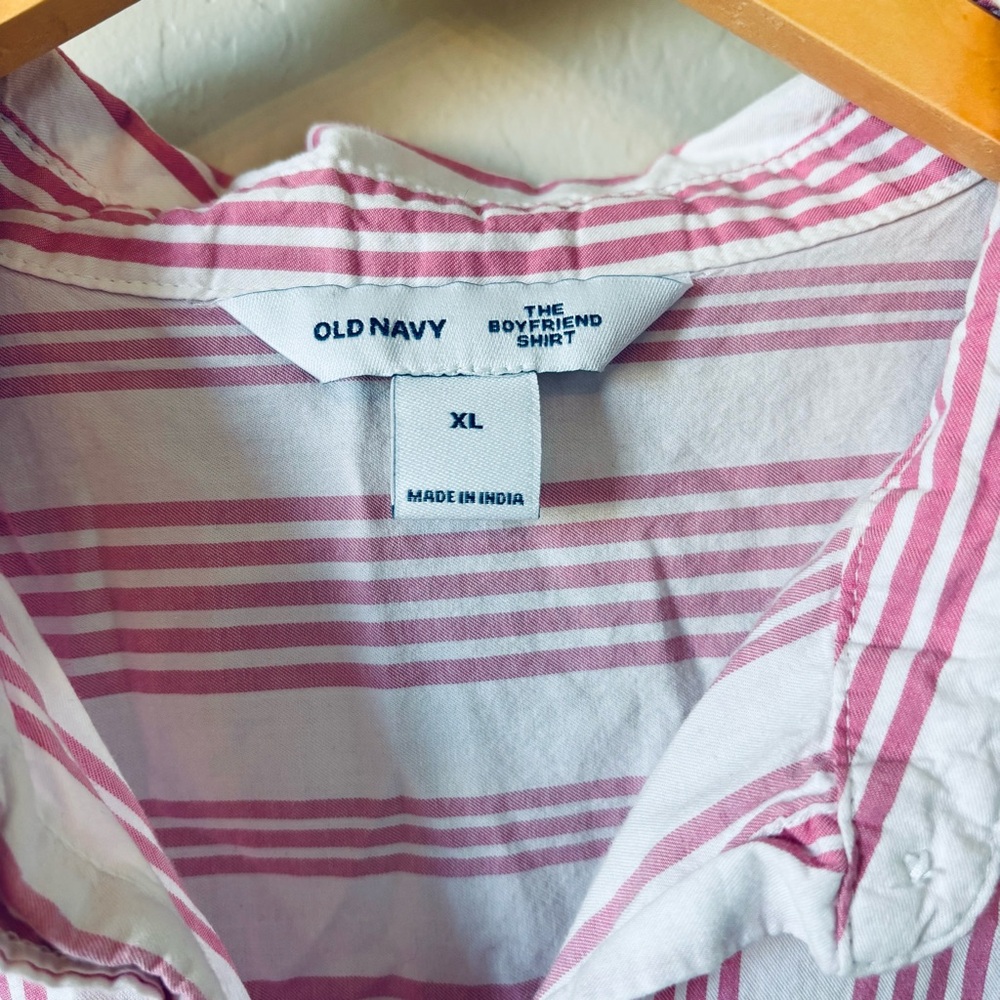 Old Navy “the boyfriend” shirt Pink and White Striped Shirt XL - Picture 3 of 9